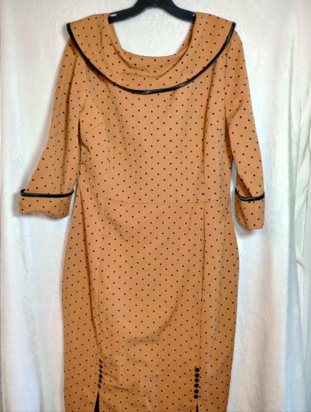 Bettie Page Polka Dot Iced Coffe Rockabilly Pencil Dress  Pin Up Girl Kick Pleat